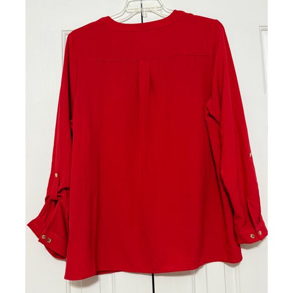 Susan Graver Red Long Sleeve Blouse, Size 14 - Picture 2 of 7